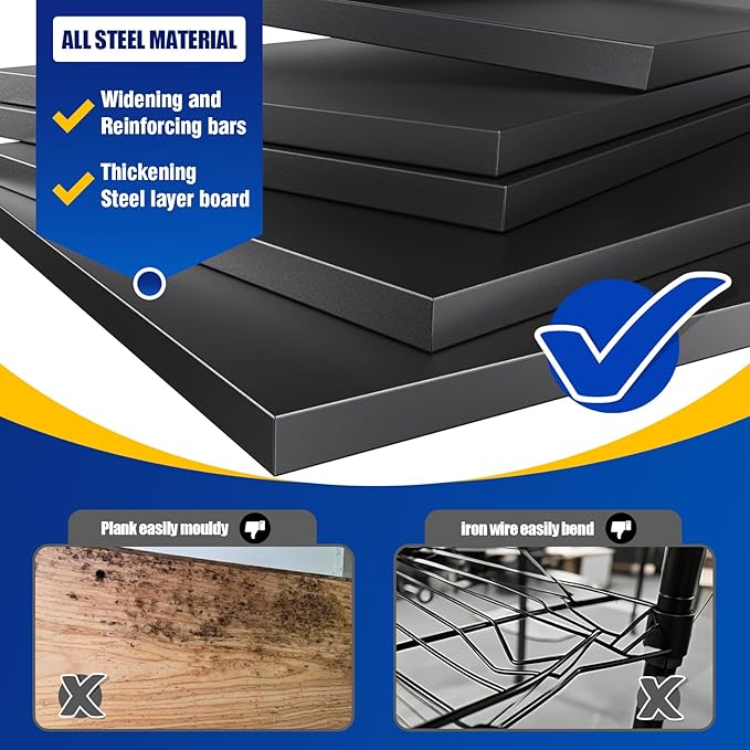 72"H Garage Shelving, Adjustable Garage Storage Shelves 3000LBS Heavy Duty Shelving 5-Tier Metal Shelving Units fou Garage, Utility Shelf Rack for Warehouse,Basement, Shop, 72''H x 45.7''W x 19.7''D