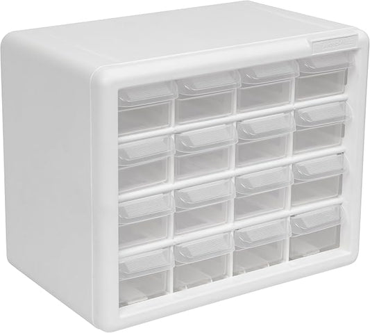 Akro-Mils 16-Drawer Plastic Drawer Storage Cabinet for Garage Organization, Beads, Makeup Organizer, Building Bricks Storage, Teacher Toolbox, 10-1/2" W x 6-1/2" D x 8-1/2" H, 10116 White