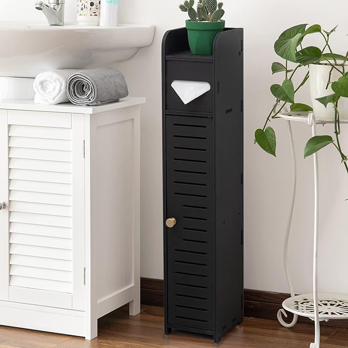 AOJEZOR Small Bathroom Storage Cabinet: Bathroom Toilet Paper Cabinet Fit for Small Roll,Black