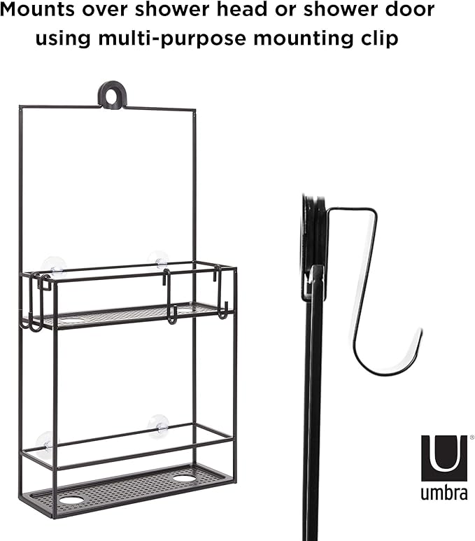 Umbra Cubiko Metal Shower Caddy, Hangs Over the Shower Head, Black