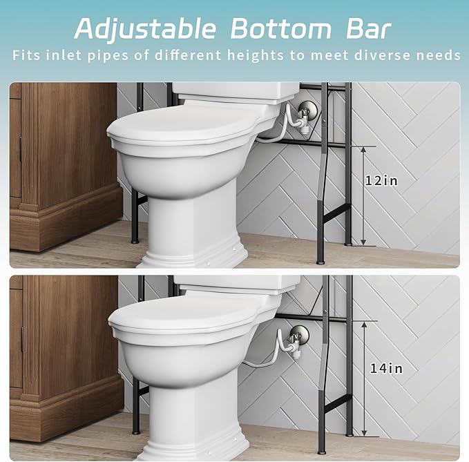 Over the Toilet Storage Shelf 3-Tier Adjustable Bathroom Organizers and Storage Shelves Bathroom Rack Above Toilet Storage with Paper Holder and 4 Hooks Space Saver Storage for Laundry