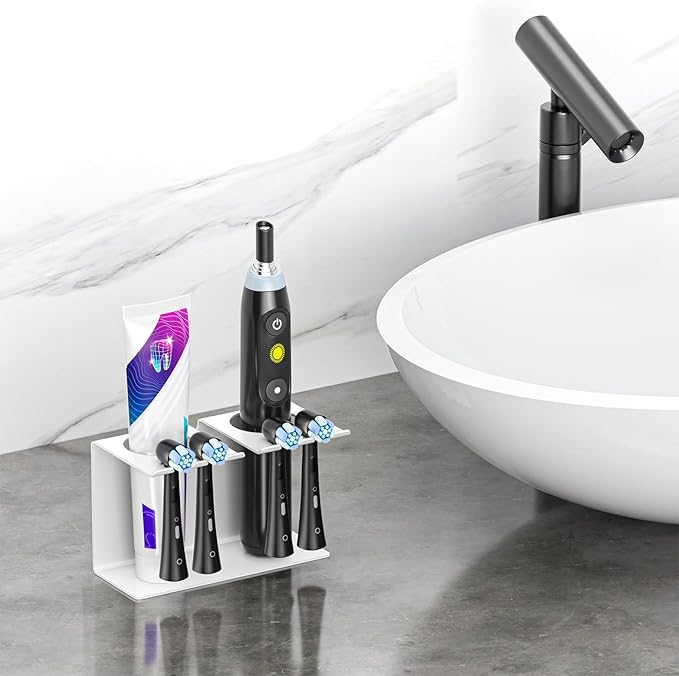 Toothbrush Head Holders, Electric Tooth Brush Head Holder, Wall Mounted Toothpaste Holder for Bathrooms Shower, Adhesive Tooth Brushing Holder Razor Holder Organizer Storage (White)