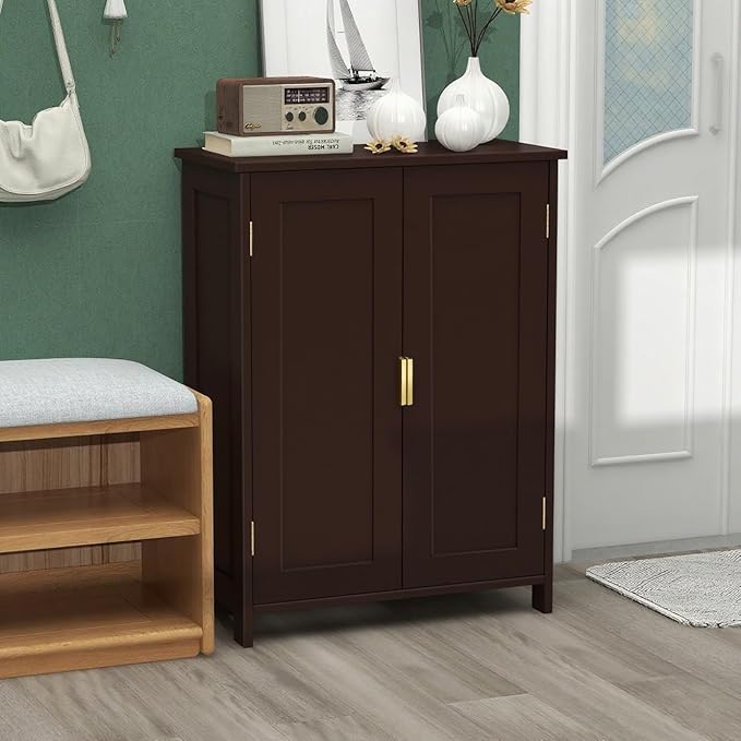 TaoHFE Brown Bathroom Storage Cabinet,Wood Bathroom Cabinets Freestanding with 2 Door Organizers Storages with Adjustable Shelves, Storage Cabinet for Living Room,Laundry Room