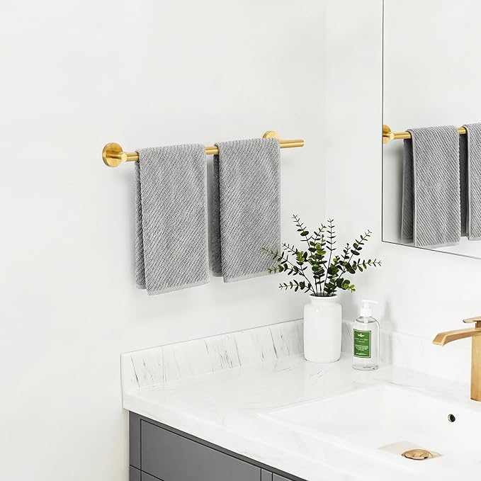 Brushed Gold Towel Bar, 24 Inch Towel Rack for Bathroom Wall-Mounted, SUS304 Stainless Steel, Total Length 26 Inch