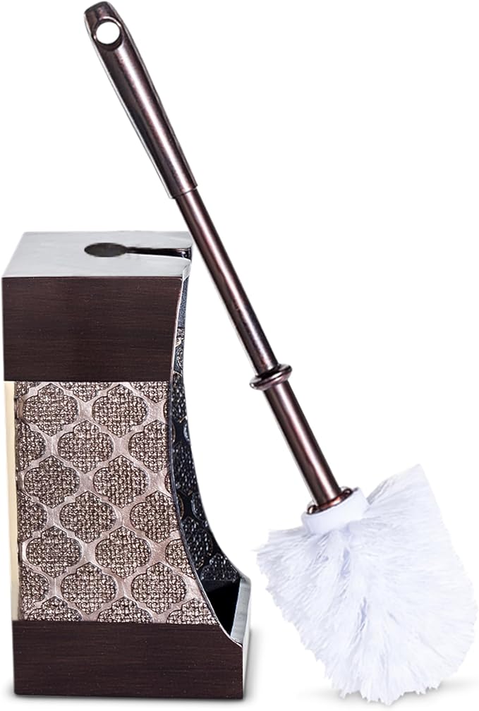 Dahlia Brown Toilet Brush with Holder Set - Bathroom Toilet Bowl Brush and Holder - Decorative Toilet Cleaner Brush - Good Grip Toilet Bowl Scrubber