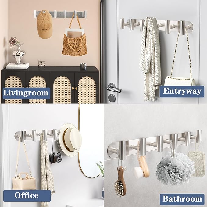 Coat Hook Rack, Wall Mounted Coat Rack with 12 Hooks, Heavy Duty Towel Hook Rack Wall Hooks for Hanging Coat, Stainless Steel Coat Hanger for Bathroom Entryway Mudroom(Brushed Nickel)