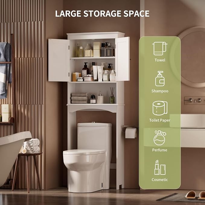 Simple Deluxe Over The Toilet Storage Cabinet, Bathroom Shelf Over Toilet, Bathroom Storage Cabinet Organizer, White