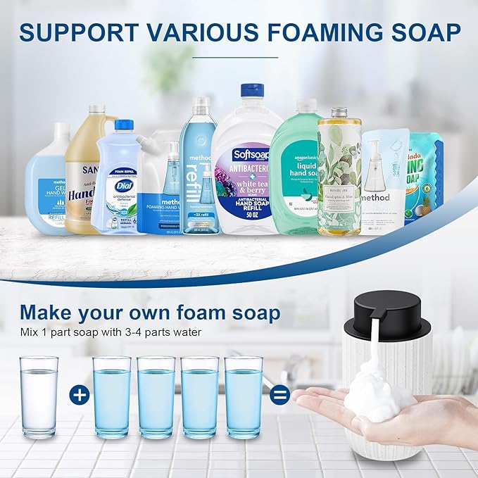 Ceramic Foaming Soap Dispenser, 12 oz Bathroom Foam Hand Soap Dispenser, Refillable Lotion Soap Dispenser with Removable Pump for Kitchen Hand Wash Dispenser, Modern Home Decor(2Pack-Speckled White)