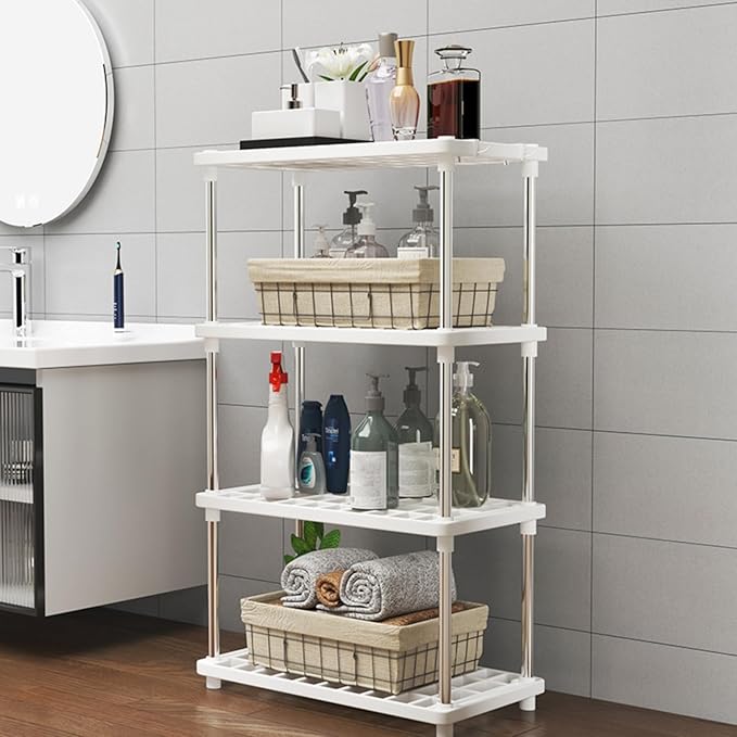 4 Tiers Racks for Storage, Storage Racks and Shelving for Bathroom, Pantry, Warehouse, Living Room, Kitchen Shelves, Kitchen Storage Rack Easy Cleanup and Install, 15.7" L X 8.6" W X 31.4" H
