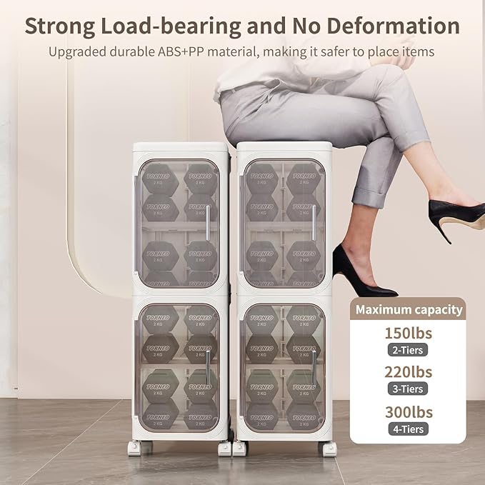 Neathub 3-Tiers Slim Bathroom Storage Cabinet, Foldable Storage Cabinets,Narrow Bathroom Storage,Movable Bathroom Storage Organizer for Small Spaces,Bathroom,Kitchen,Laundry,White