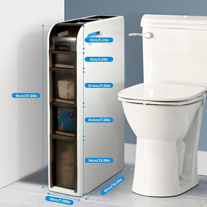 4-Tier Bathroom Floor Cabinet, Narrow Bathroom Storage Cabinet, Mobile and No Installation Required, Perfect for Small Space Laundry Rooms, Toilet Areas, and Living Room Gaps