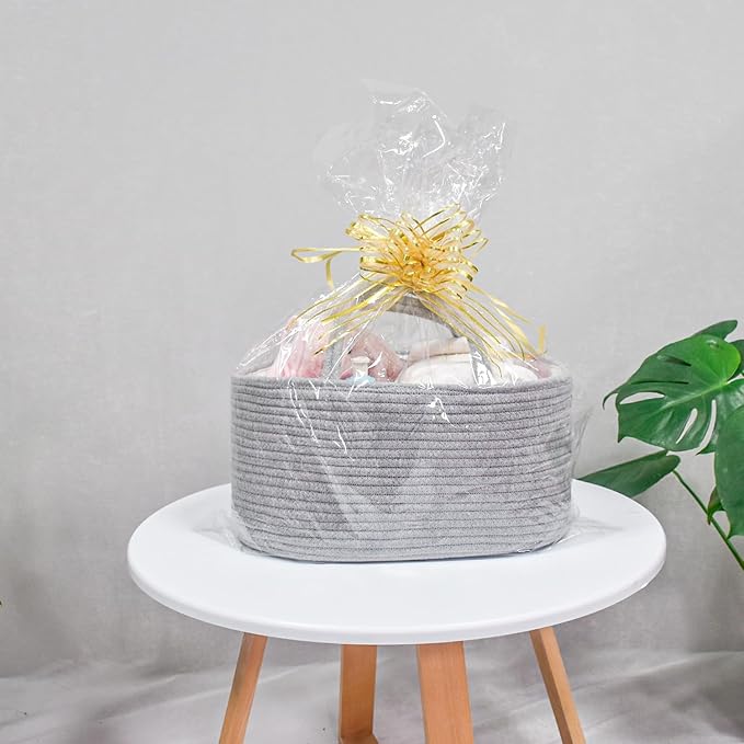 ABenkle Diaper Caddy Organizer, Rustic Boho Cotton Rope Nursery Baby Basket, Changing Table Organizer for Baby Diaper Storage, Neutral Grey