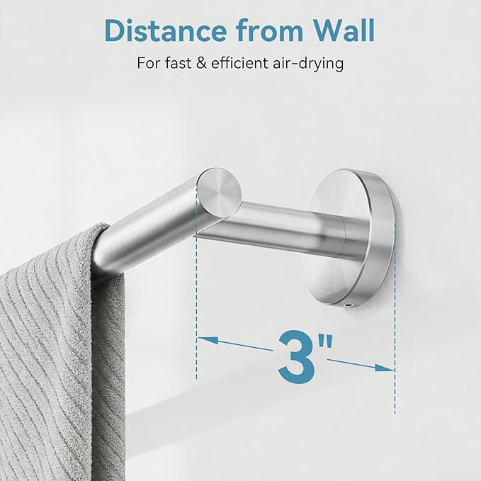 Brushed Nickel Towel Bar, 24 Inch Towel Rack for Bathroom Wall-Mounted, SUS304 Stainless Steel, Total Length 26 Inch