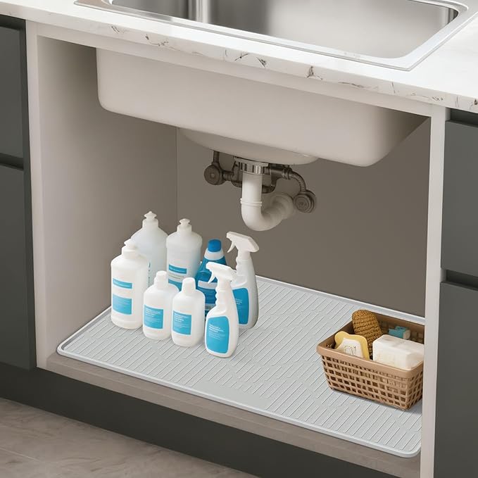 36" x 24" Under Sink Mat for Kitchen Lanstics Under Sink Organizer Waterproof Raised Edge Silicone Mat Sink Protector Silicone Organizers Tray for Kitchen Bathroom