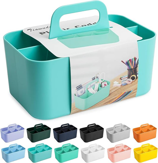 Tiawudi Multipurpose Caddy Organizer, Plastic Caddy with Handle, Stackable Desk Organizer for Stationery, Marker and Pencil, Office Supplies Organizer, Dorm Caddy