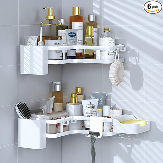 Adhesive Corner Shower Caddy Hanging - 6 Pack, Electroplated Rustproof Stainless Steel Corner Shelves Large Capacity Shower Organizer, Shower Caddy Bathroom Shleves With Bathroom Accessories - White