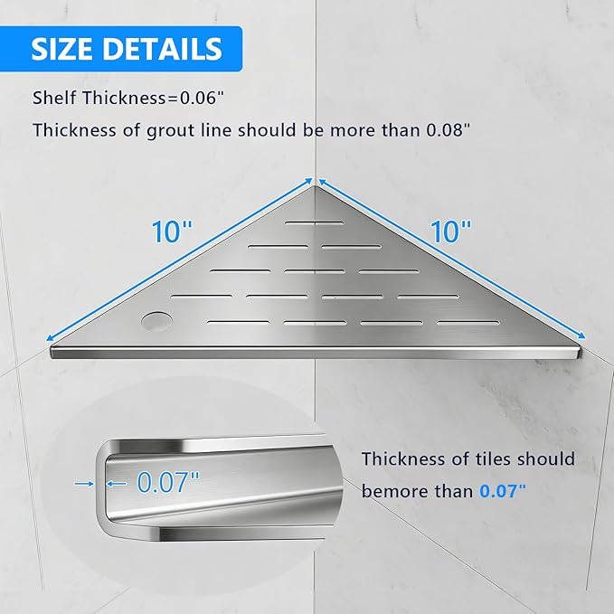 Shower Shelves, Corner Shower Shelf, 304 Stainless Steel Shower Caddy with Razor Hole, Shower Shelf for Inside Shower, Modern Sturdy Shelves for Tile Walls, Bathroom Shelves (Silver)