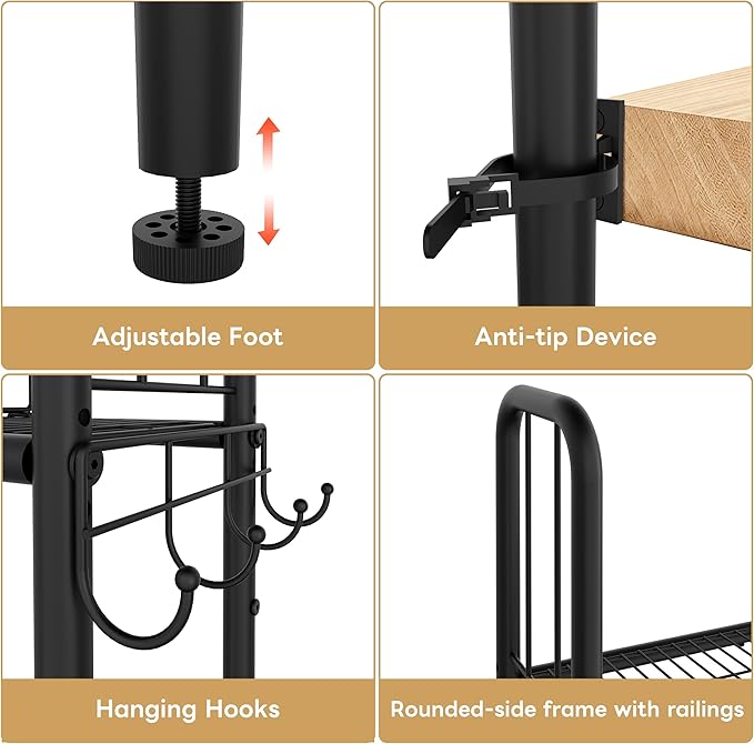 Jautokerdar Over-the-Toilet Storage Rack – Metal Towel Storage with Removable Dividers, Adjustable Shelf & Hooks, Black Over the Toilet Storage Organizer, Over Toilet Shelves for Towels & Toiletries