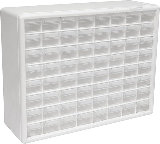 Akro-Mils 64-Drawer Plastic Drawer Storage Cabinet for Garage Organization, Bead Organizer, Building Bricks Storage, Teacher Toolbox, Makeup Organizer, 20" W x 6" D x 16" H, 10164 White