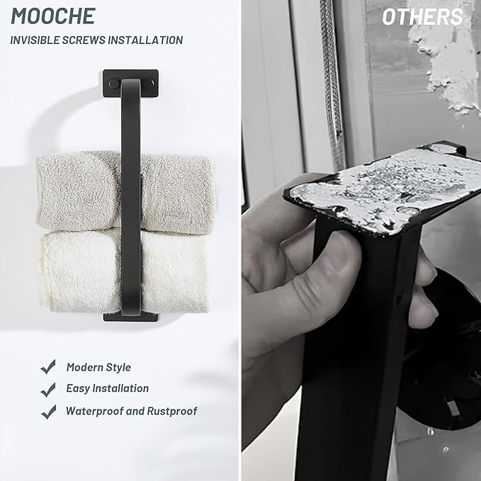 Mooche Bathroom Towel Bar, 10 inch Towel Racks for Bathroom Wall Mounted, SUS304 Stainless Steel Heavy Duty Towel Holder Bathroom Accessories Modern Home Decor, Matte Black Finished