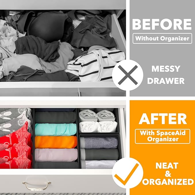 SpaceAid Drawer Organizer Clothes, 12 Pack Dresser Organizer Bins for Nursery, Closet Organization and Storage Dividers for Clothing, Baby Clothes, Underwears, Socks (Black)