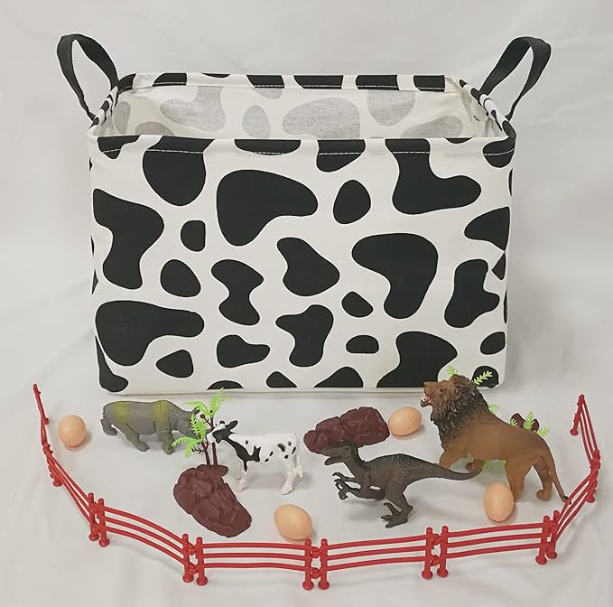 Baby Storage Basket Nursery Box Laundry Hamper Organization Bins for Toys and Clothes with Handles (Cow)