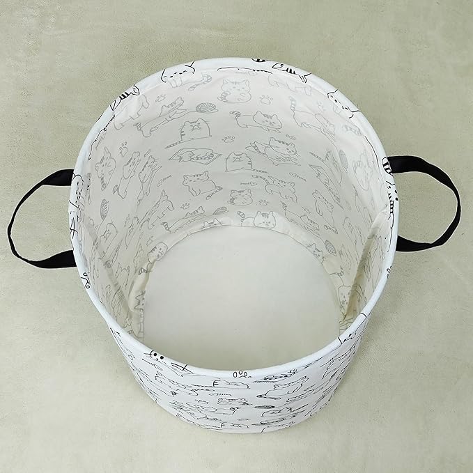 Laundry Basket Canvas Fabric Collapsible Organizer Basket for Storage Bin Toy Bins Gift Baskets Bedroom Clothes Children Nursery Hamper (Cat)