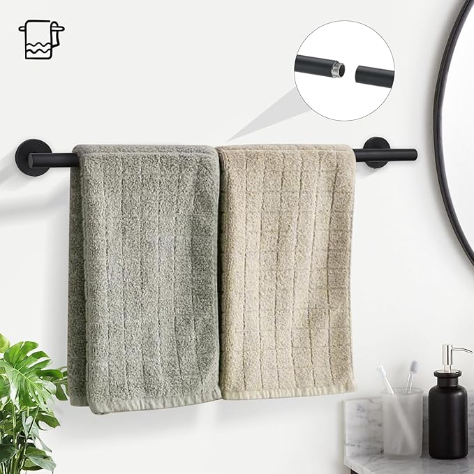 TURS Matte Black 5-Piece Bathroom Hardware Set Towel Bar Set SUS304 Stainless Steel Towel Racks for Bathroom Wall Mounted, 23.6-Inch