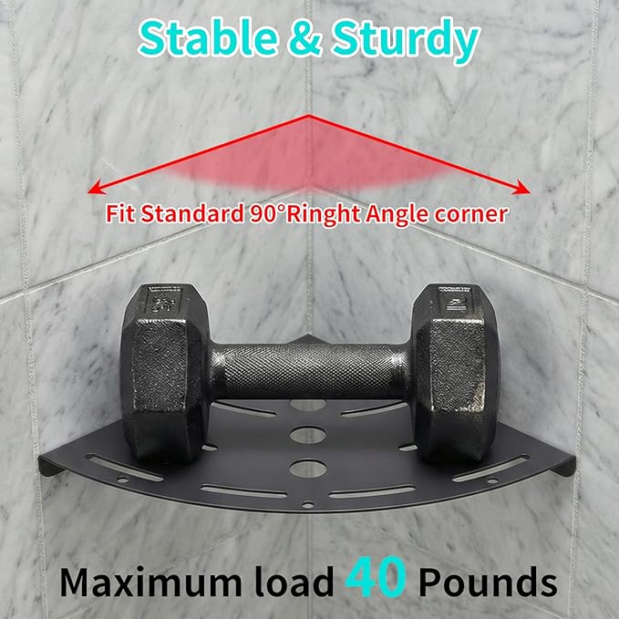 2 Pack Corner Shower Shelves, 304 Stainless Steel Corner Shelf Bathroom with 6 Hooks 40 lbs Heavy Duty, Durable for Inside Shower Brushed Nickel Drilling Installation(Black)