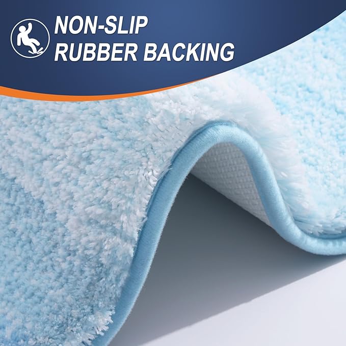 OLANLY Bathroom Rug Set 2 Piece, Soft Absorbent Microfiber Bath Mats and U-Shaped Contour Toilet Rug, Non-Slip, Machine Wash Dry, Plush Shaggy Bath Mats for Bathroom (30"x20"+24"x20", Sky Blue)