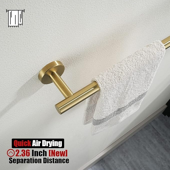 JQK Gold Towel Bar, 33 Inch 304 Stainless Steel Thicken 0.8mm Towel Rack Bathroom, Towel Holder Brushed Golden Wall Mount, Useable Length 30 Inch 2 Pack, TB110L30-BG-P2