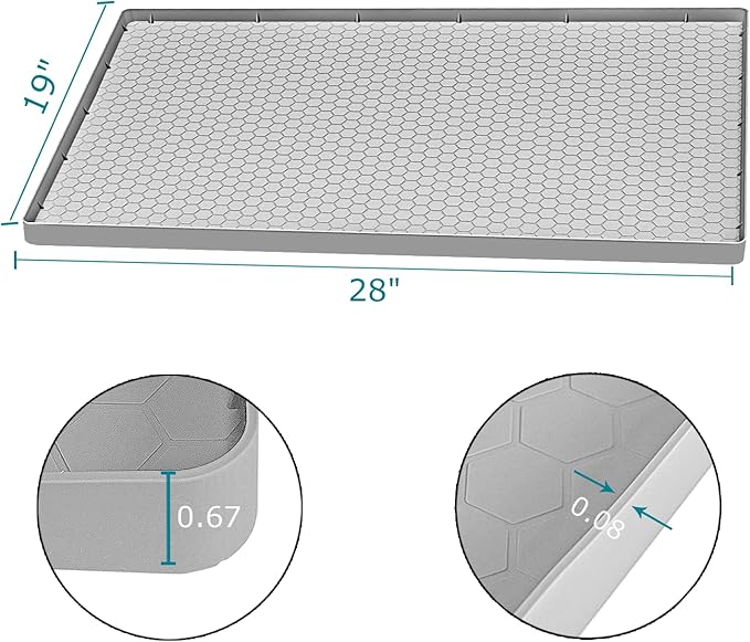 Under Sink Mat 28 x 19 for Kitchen Waterproof, Silicone Under Sink Liner, Bathroom Kitchen Cabinet Protector Mat, Easy to Clean Cabinet Mat Organizers and Storage, Light Grey