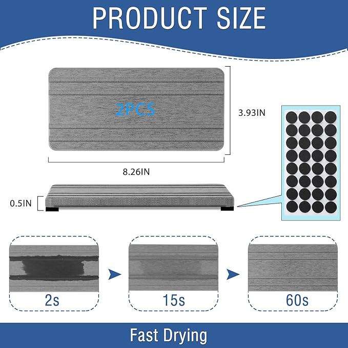 2PCS Water Absorbing Stone Tray, Quick Drying Diatomite Stone Sink Tray, Water Absorbent Diatomite Coasters for Kitchen Sink, Bathroom Counter Hand Soap Dish Toothbrush Holders