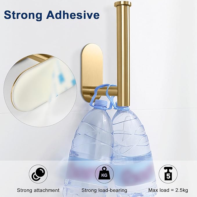 NearMoon Toilet Paper Holder Self Adhesive, Premium Thicken SUS304 Stainless Steel Rustproof Adhesive Toilet Roll Holder no Drilling for Bathroom, Kitchen, Washroom (4 Pack, Brushed Gold)