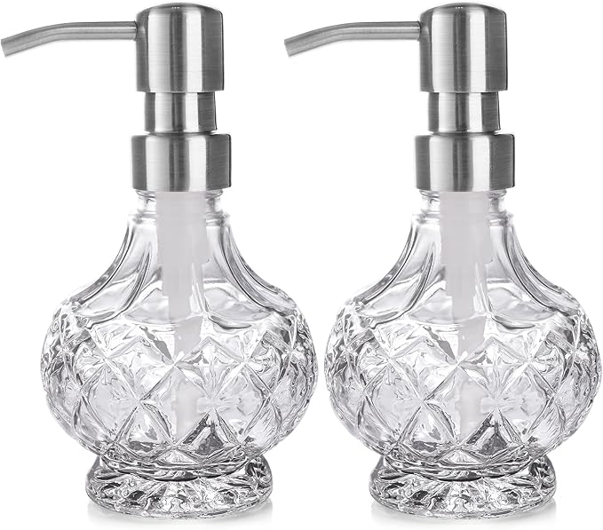 Glass Soap Dispenser Bathroom Hand Soap Dispenser with Stainless Steel Pump Liquid Soap and Lotion Dispenser Vintage Soap Dispenser Set for Bathroom Kitchen