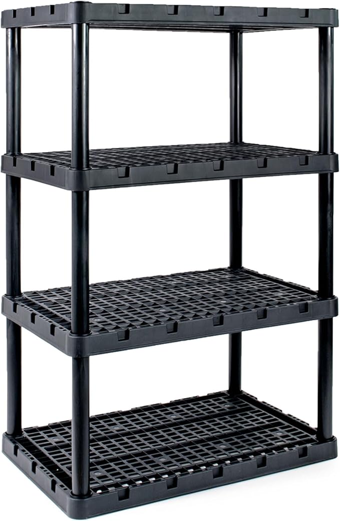 Gracious Living 4 Pack XL Heavy-Duty Storage Shelves, Knect-A-Shelf 4-Shelf Ventilated Storage Shelving Rack for Home Organization, Black
