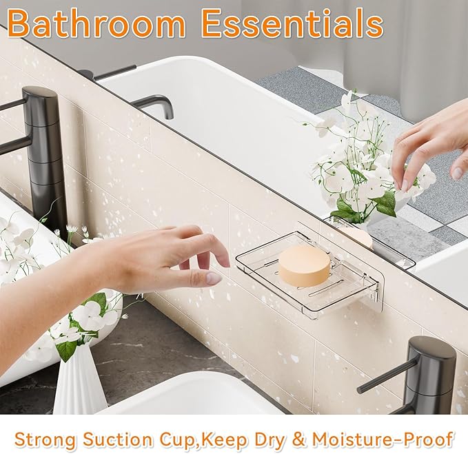 SUOXING 2 Pack Bar Soap Holder for Shower Wall,Self Draining Adhesive Soap Holder,Rustproof Wall Mounted Acrylic Shower Soap Rack & Caddy for Bathroom,Bath,Kitchen,No Drilling PlasticSoap Shelf,Clear