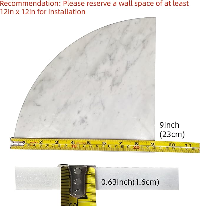 2 pcs Marble Shower Corner Shelf for Bathroom, 9 Inch x 9Inch Gray Veins and Soft White Marble Corner Shelves for Bath Wall Mounted Both Side Polished