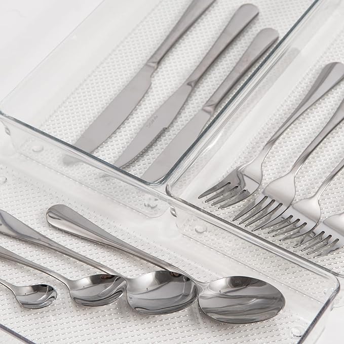 3 Pack Large Clear Plastic Drawer Organizer Tray Cutlery Utensil Makeups Drawer Organizers 12" X 6"