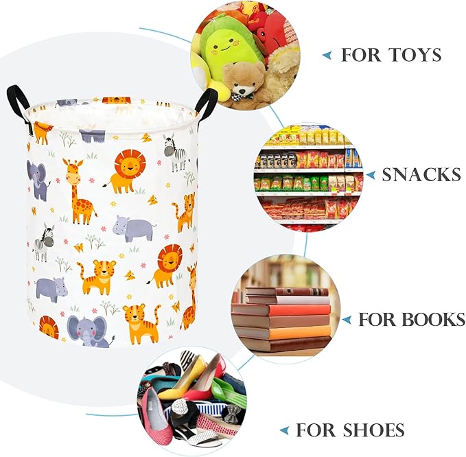 Round Lion and Tiger Pattern Laundry Hamper Clothes Storage Basket Fabric Storage Hamper Organization Storage Bin, Nursery Box,Gift Basket with Handles