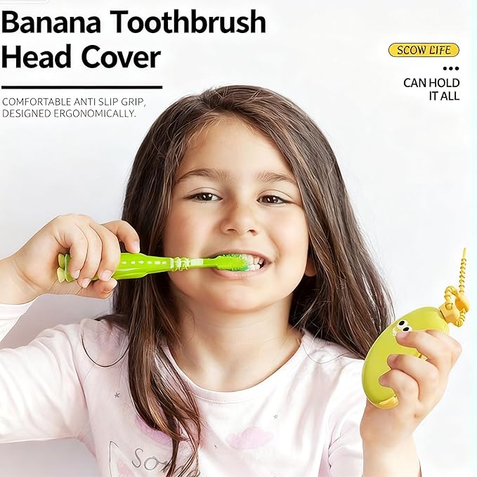2PCS Banana Toothbrush Head Cover - Travel Toothbrush Protector with Toothpaste Case, Portable Reusable Organizer for Electric & Manual Toothbrushes, Fruit Design, Home & Travel Use