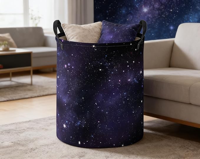 ESSME Kids Laundry Basket,Space Hamper Collapsible Canvas Storage Bin for Boys and Girls, Cute Hamper,Gift Baskets(Space)