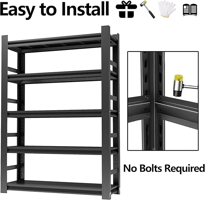 5-Tier Kitchen Shelf Organizer, Solid Metal Adjustable Storage Rack for Pots, Pans, Bottles & Pantry Goods, Space-Saving, Black 72''H×35.4''W×15.7''D