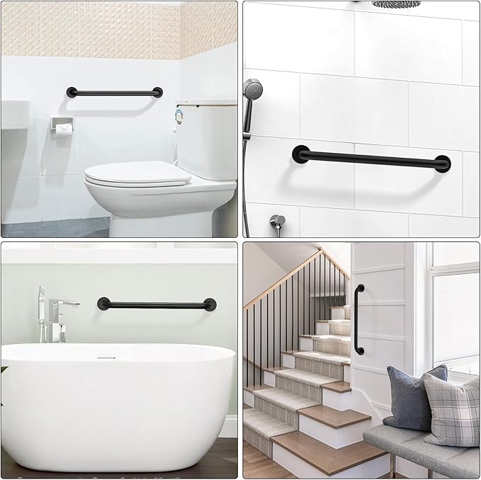 2 Pack 24 Inch Black Shower Grab Bars, ZUEXT Stainless Steel Bathroom Wall Grab Bar Handle, Shower Balance Bar, Safety Hand Rail Support,Handicap Elderly Senior Assist Bath Grab Handle(1.25" Diameter)