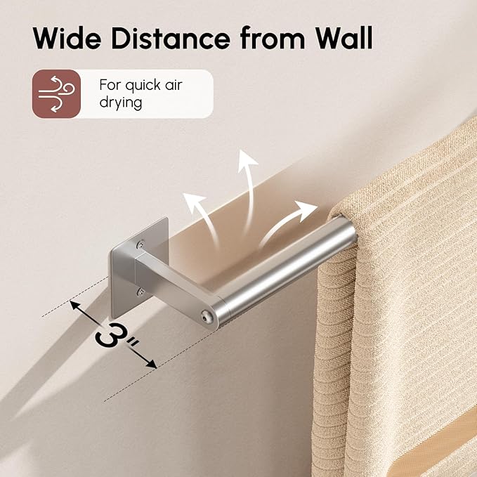 USHOWER Brushed Nickel Towel Bar, 24 Inch Towel Racks for Bathroom Wall Mounted, Heavy Duty Stainless Steel Towel Holder, Easy Installation (Total Length 26 Inch) (Pack of 2)
