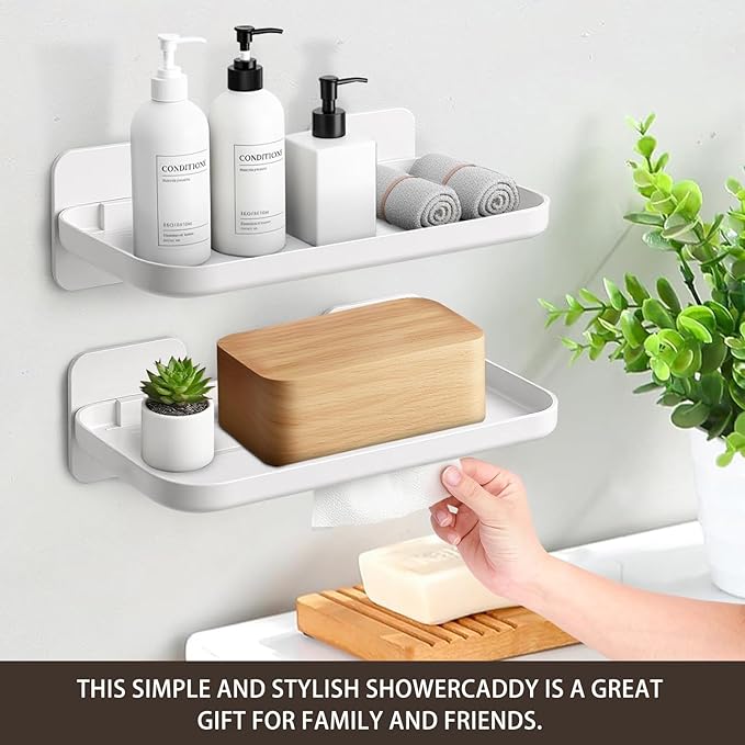 ACEXINYAN 2pc Wall Mounted Floating Shelf, Small Storage Rack with Edge Design, No Drill Shelves for Wall, Floating Shelves Damage-Free Expand Walls Space for Living Room Kitchen Bathroom (White)