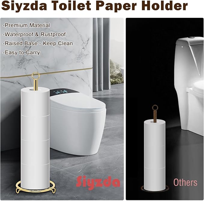 Bath Toilet Paper Holder, Metal Toilet Tissue Roll Organizer Storage, Tissue Paper Holder Stand for Bathroom/Kitchen Countertop, 21" H (Gold)