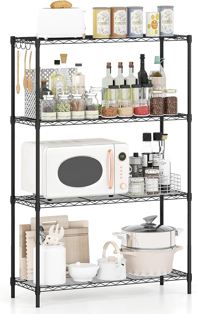 GOFLAME 4-Tier Metal Storage Shelving Unit, Heavy-Duty Adjustable Utility Shelf with V-Shaped Wire Rack, 600 LBS Storage Organizer for Home, Kitchen, Garage, Basement, 36”L x 14”W x 54.5”H