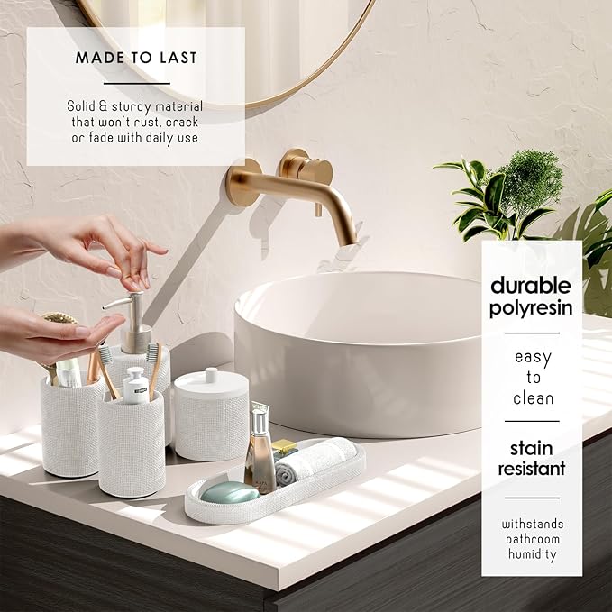 Clara Clark White Bathroom Set - Bathroom Sets with Shower Curtain and Rugs, 26PC Bathroom Accessory Set, Shower Curtain Set with Adhesive Corner Shower Caddy Hanging & Soap Dispenser