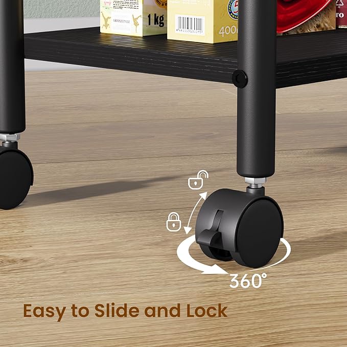 Asgolion Slim Storage Cart, 4-Tier Small Rolling Cart with Wheels, 9.1" Deep, Narrow Bathroom Shelf Trolley for Kitchen, Bathroom, Laundry Room, Black Large 4-Tier (9.1" W x 33.6" H)